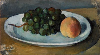 Druiven en perzik op een bord, 1877-79 door Paul Cézanne